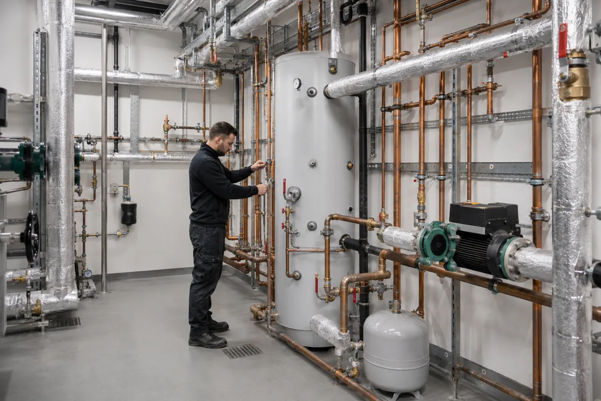 Commercial plumbing repair in progress